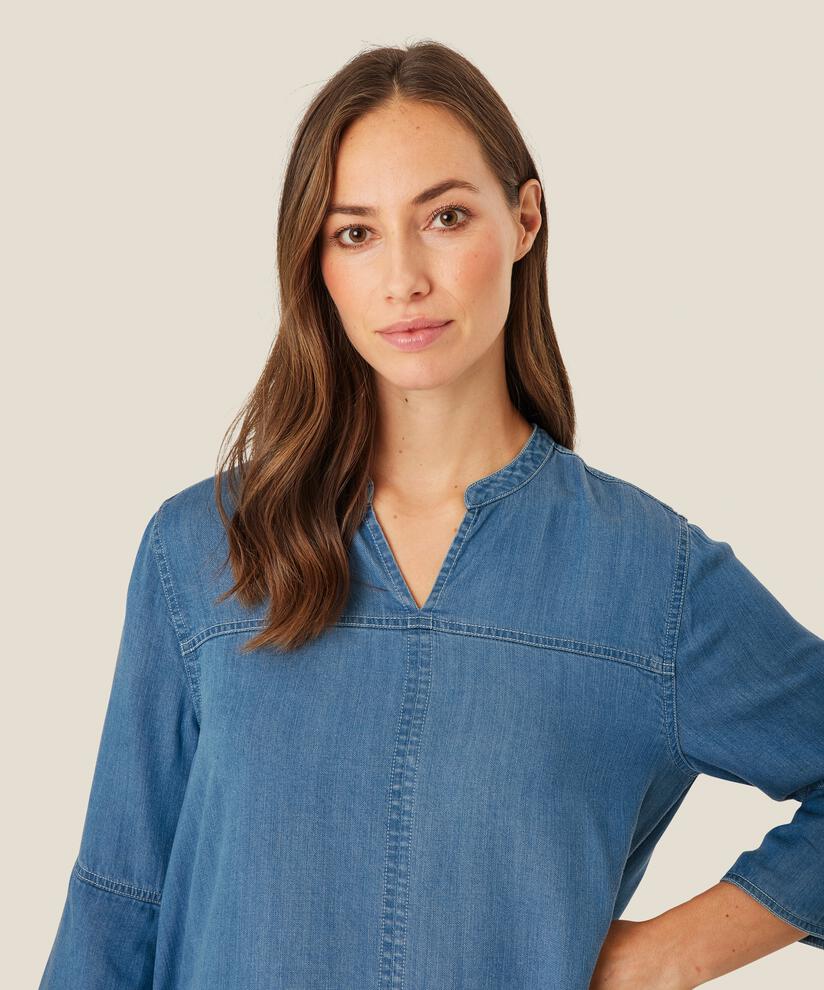 Blouse en jean à manches 3/4 et coutures décoratives, Light Denim