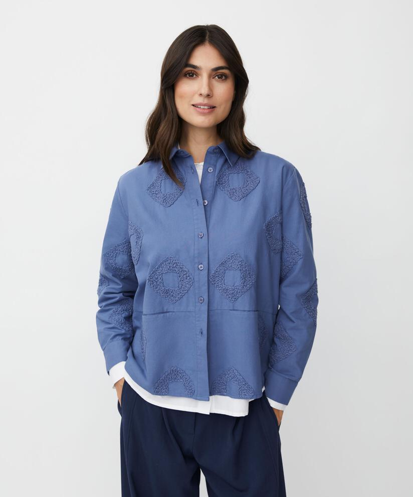 chemise en coton avec détails brodés et poches avant, Bijou Blue