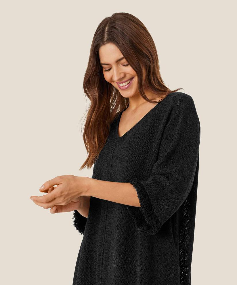 robe en boucle avec franges sur les manches, Black