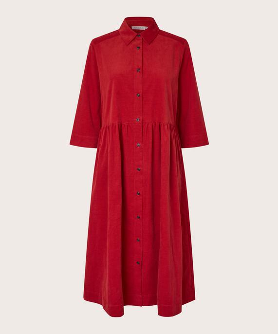 robe chemise en velours à manches 3/4, Red Dahlia