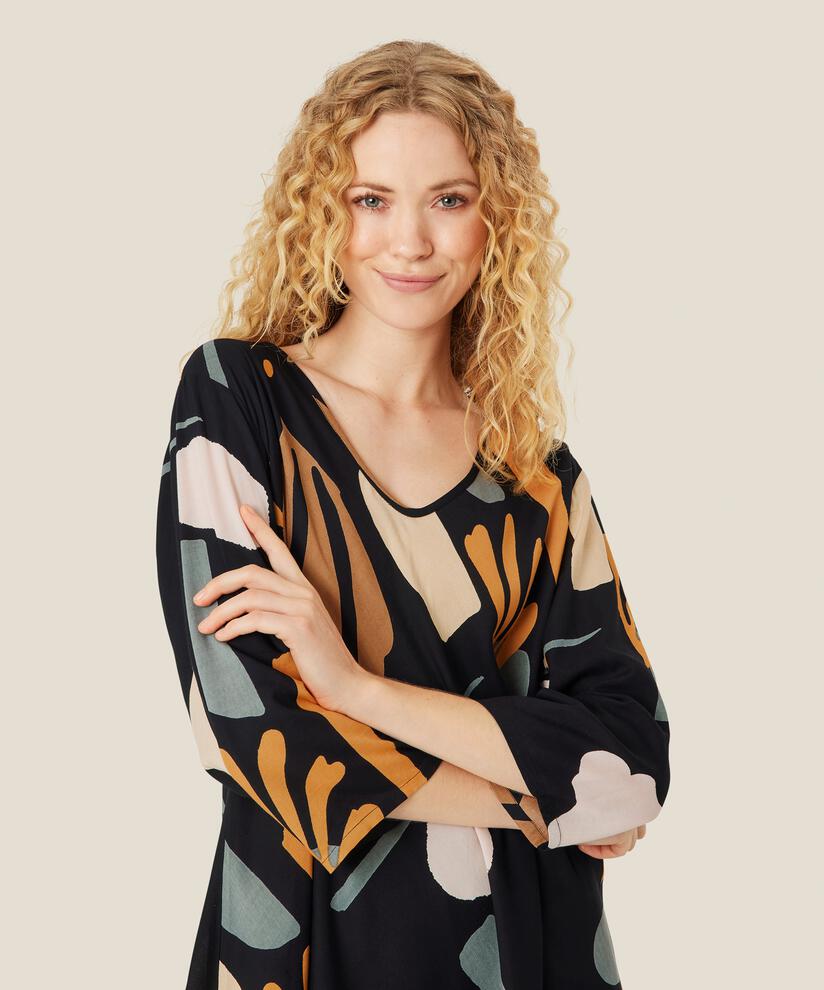 top en viscose à motif à manches trois-quarts, Butterscotch