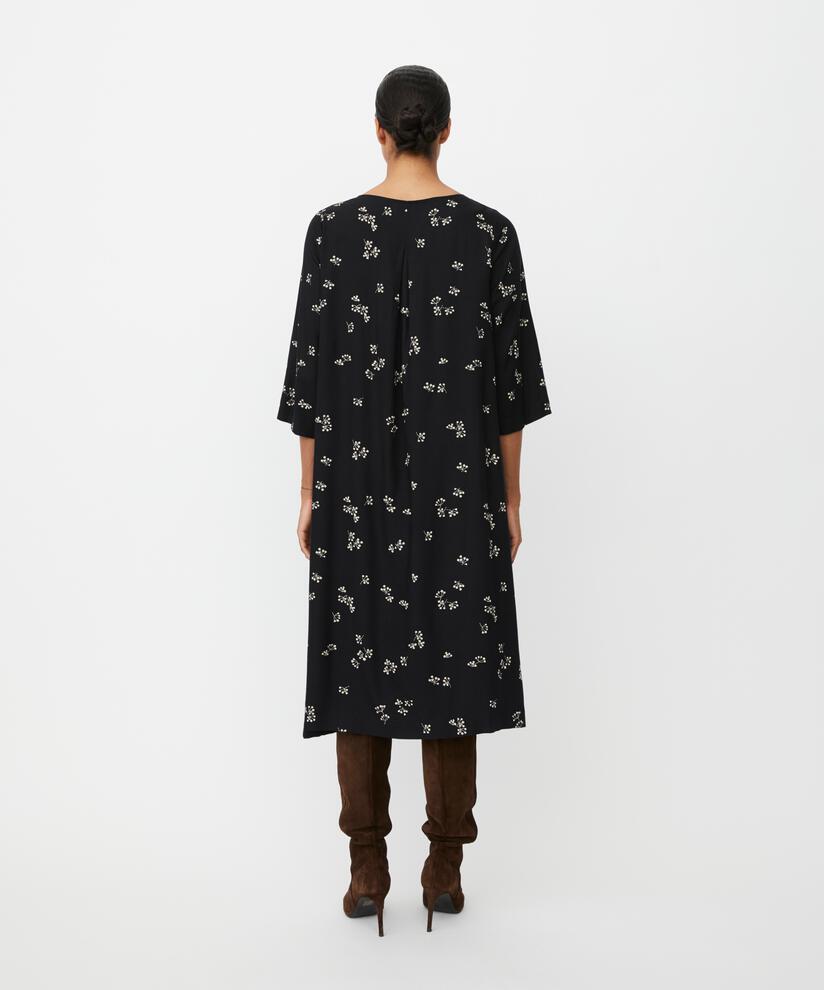 robe en viscose à imprimé floral et plis au niveau du cou, Black