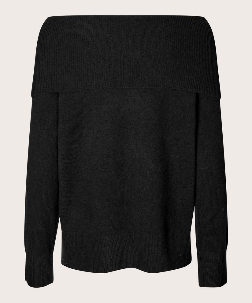 pull en tricot à épaules dénudées avec bords côtelés, Black
