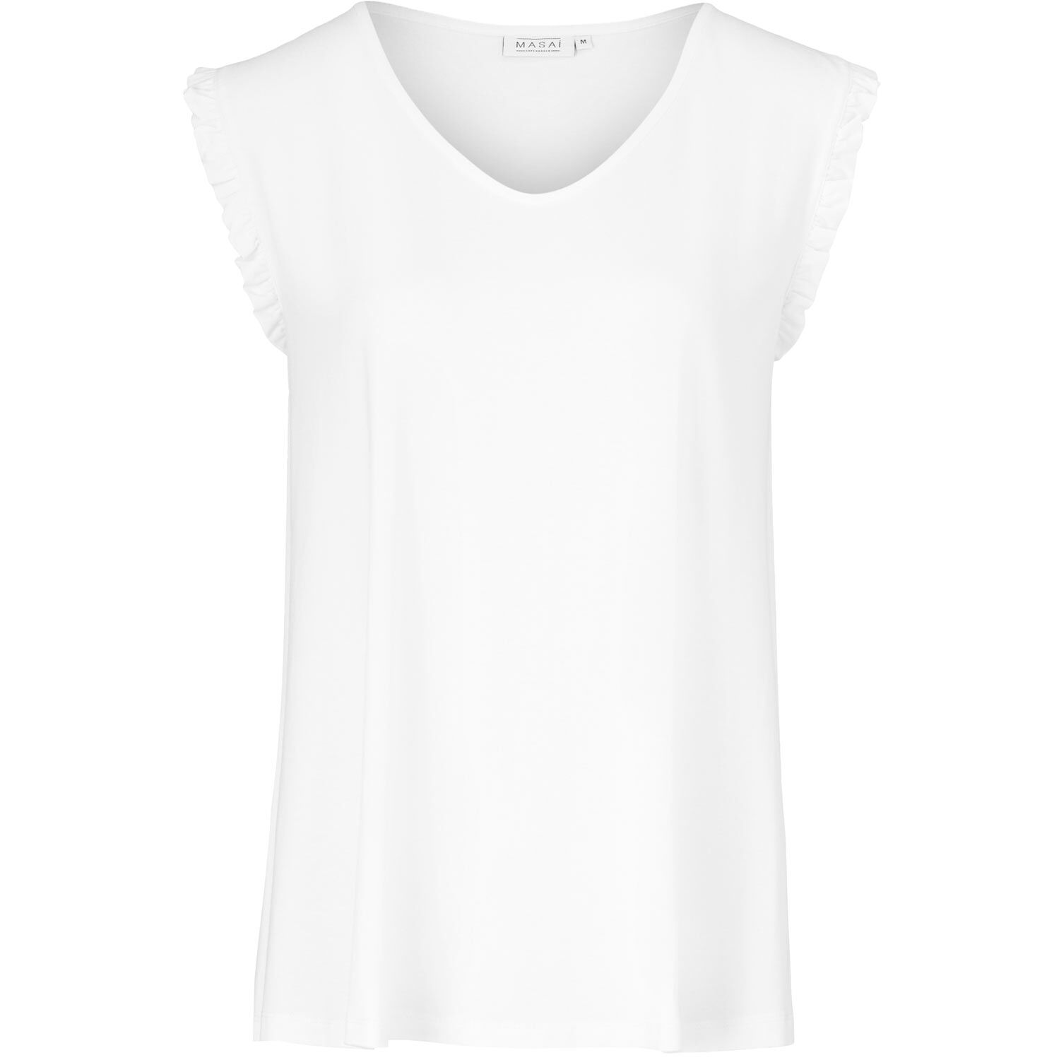 Top en jersey avec col en V et volants, White