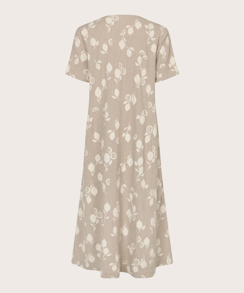 robe imprimée en lin mélangé avec poches latérales, Natural
