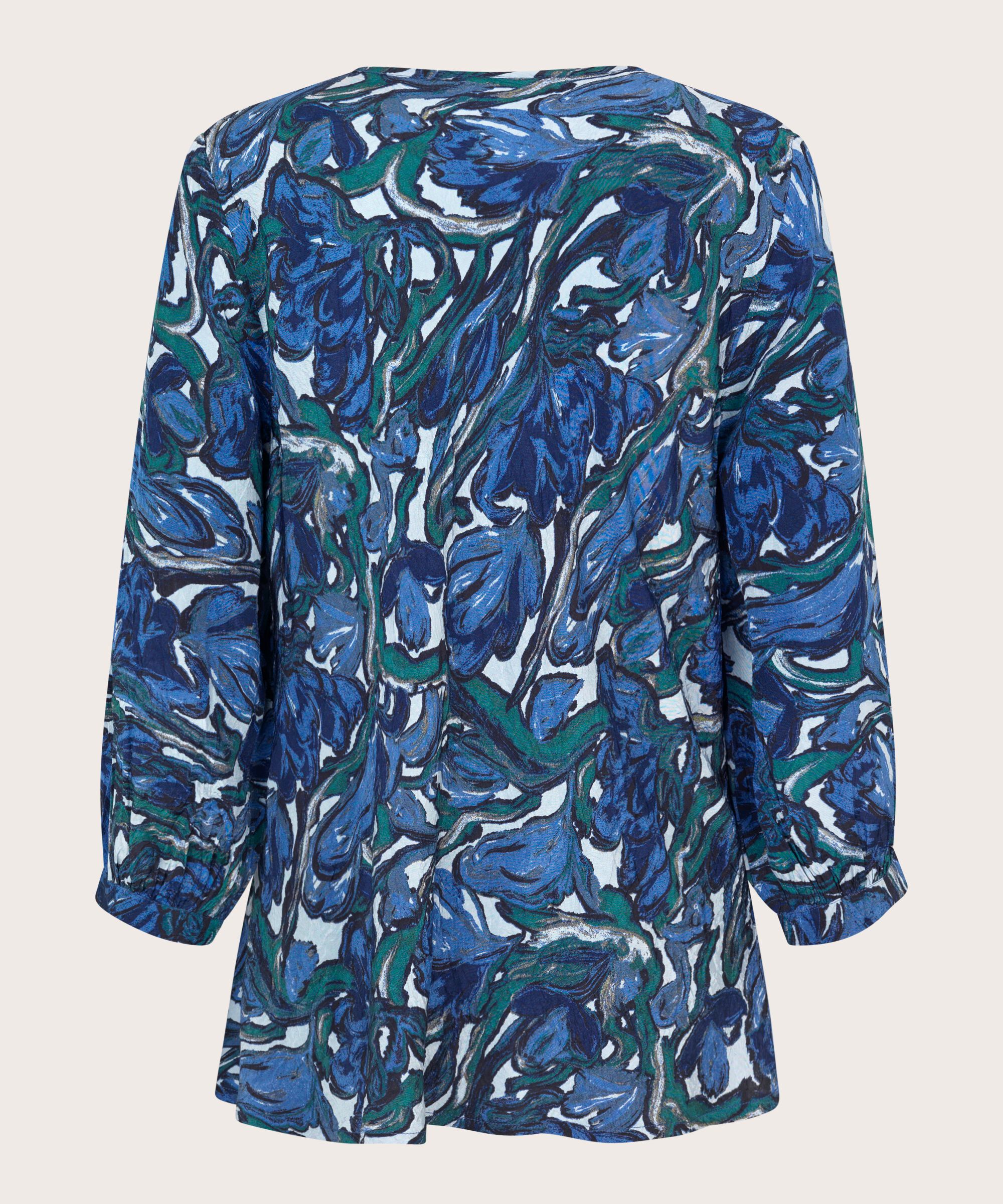 Blouse En Viscose Imprimée À Col V, Blue Fog