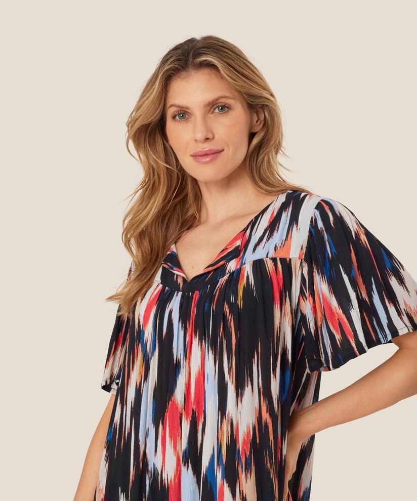 robe en viscose imprimée avec de nombreux plis, Hibiscus