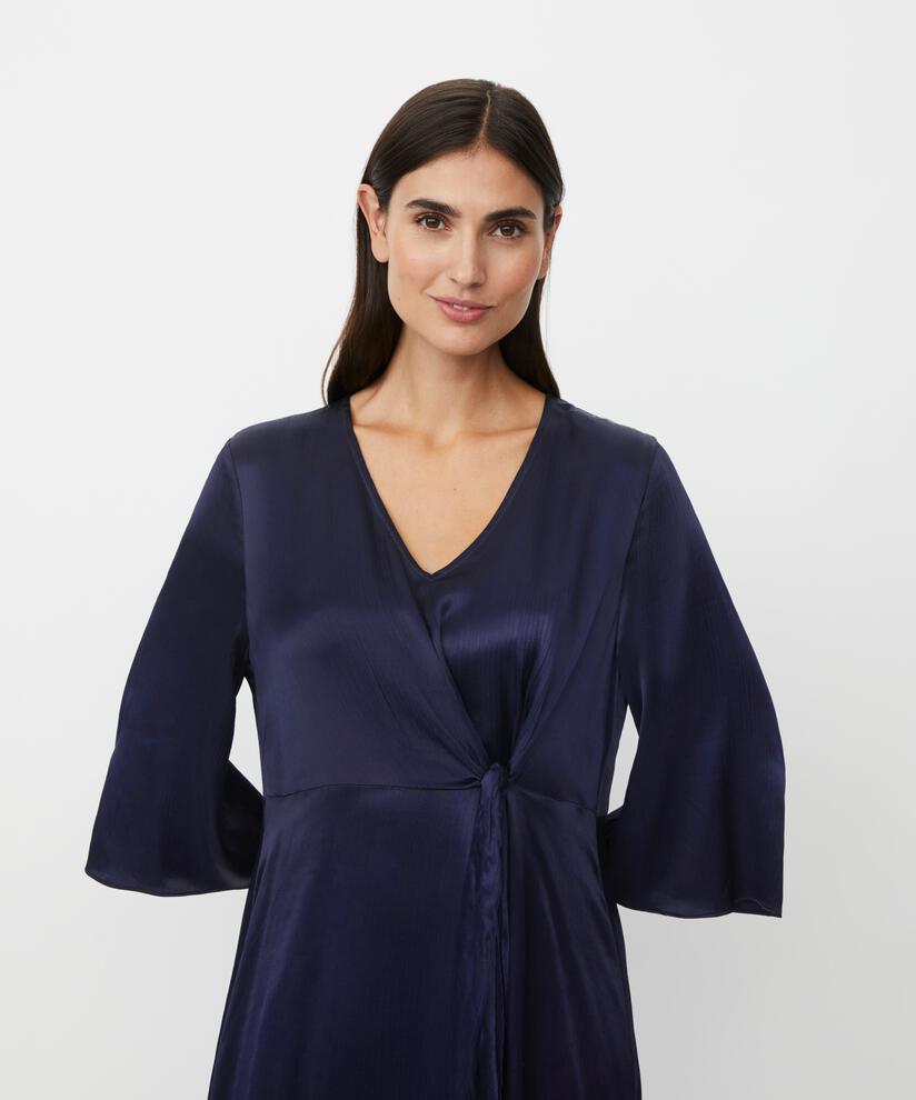 robe en viscose brillante avec détail nœud, Navy Blazer