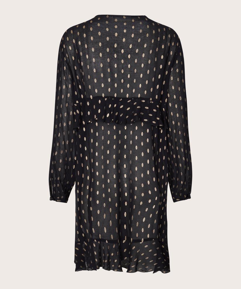 robe légèrement transparente à pois dorés et détails à volants, Black