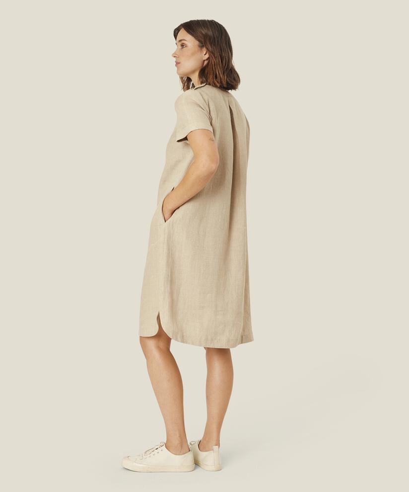 robe à manches courtes en lin avec bouton, Natural