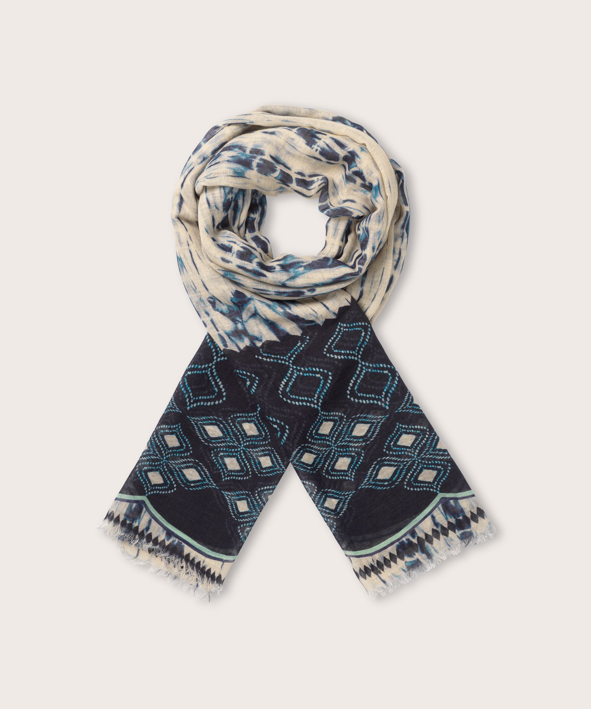 écharpe en mélange de lin à motifs, Mood Indigo