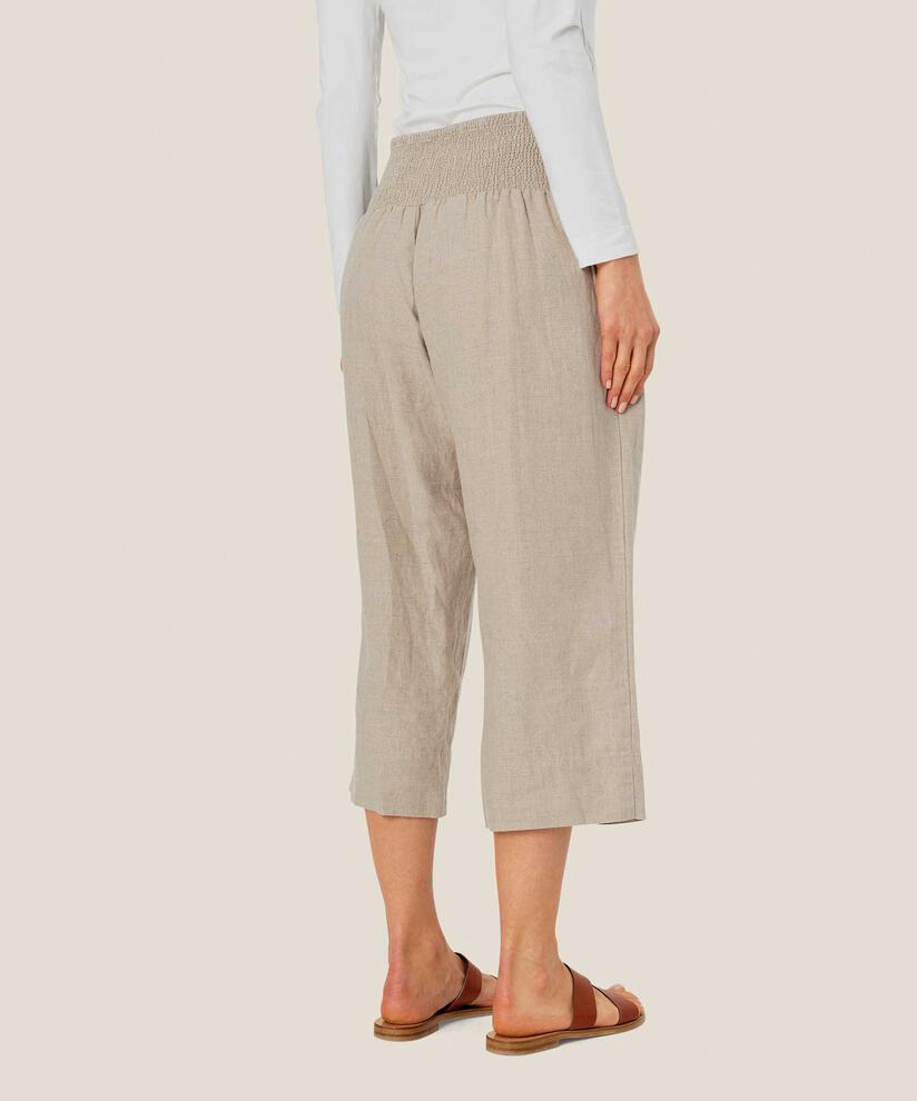 pantalon droit en lin avec smocké au dos, Natural