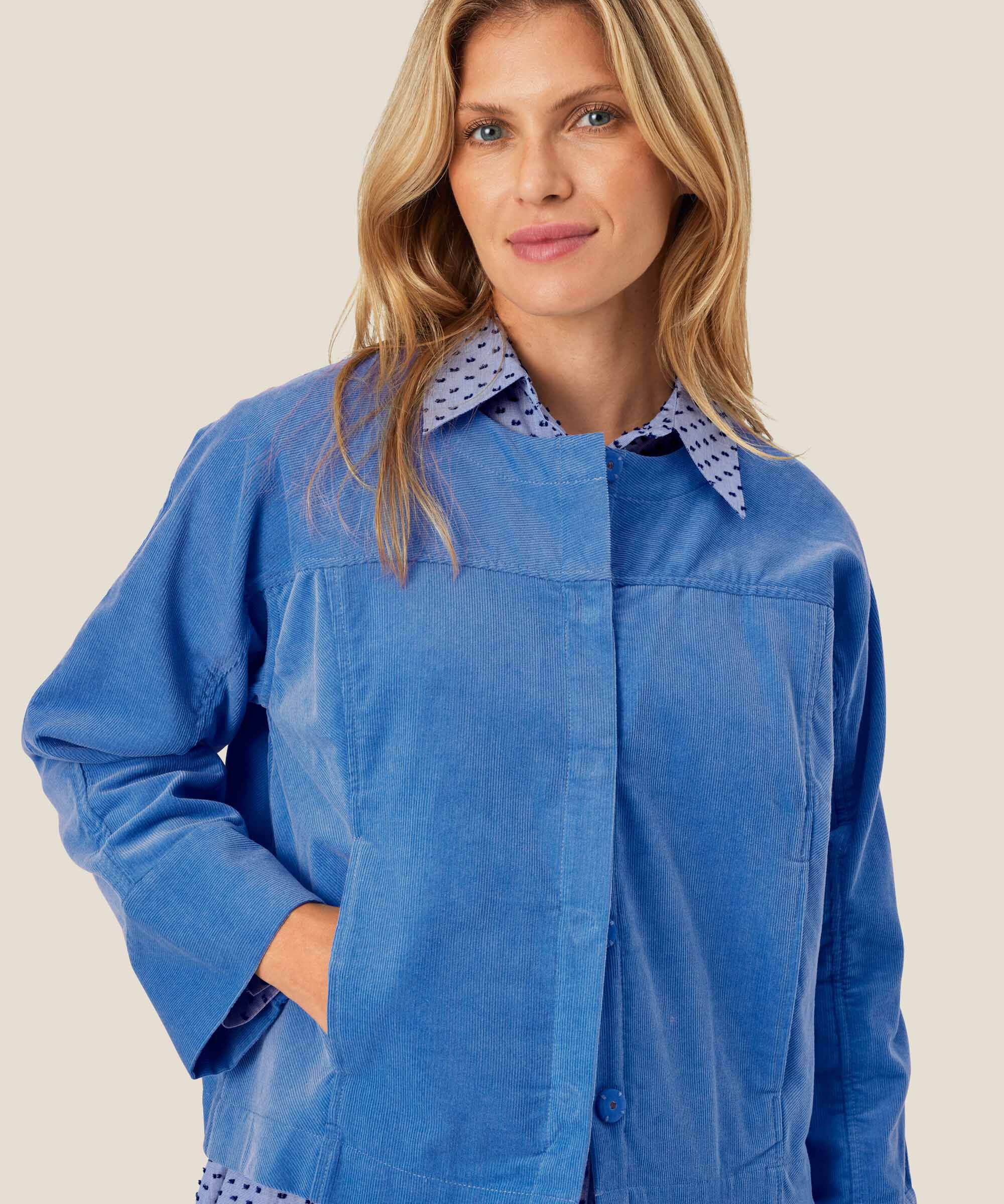veste en velours avec boutons cachés, Federal Blue