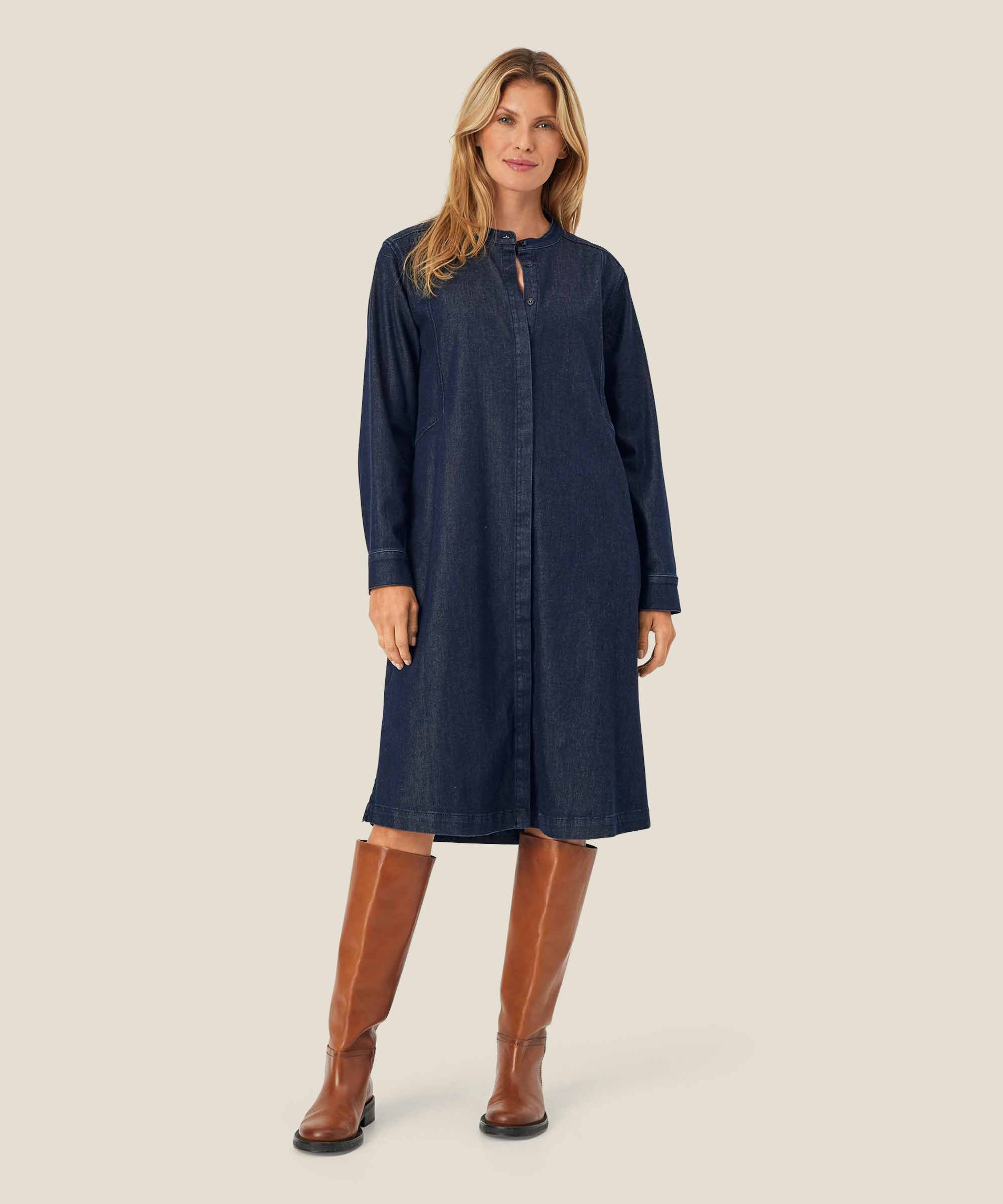 robe en jean avec patte de boutonnage cachée, Dark Denim