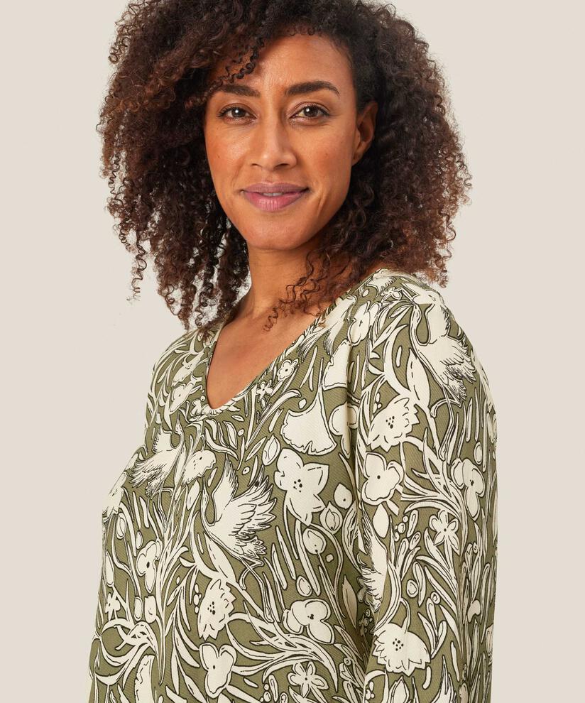Top En Viscose À Motif À Manches Trois-quarts, D. Lichen Green