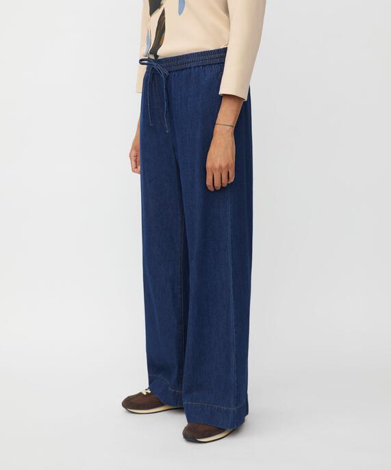 pantalon en jean large avec taille élastique, Dark Denim