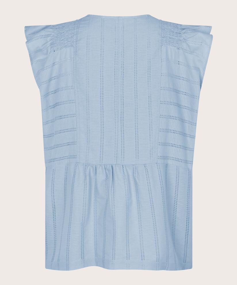 top en coton à motif creux avec col en V, Cel Blue