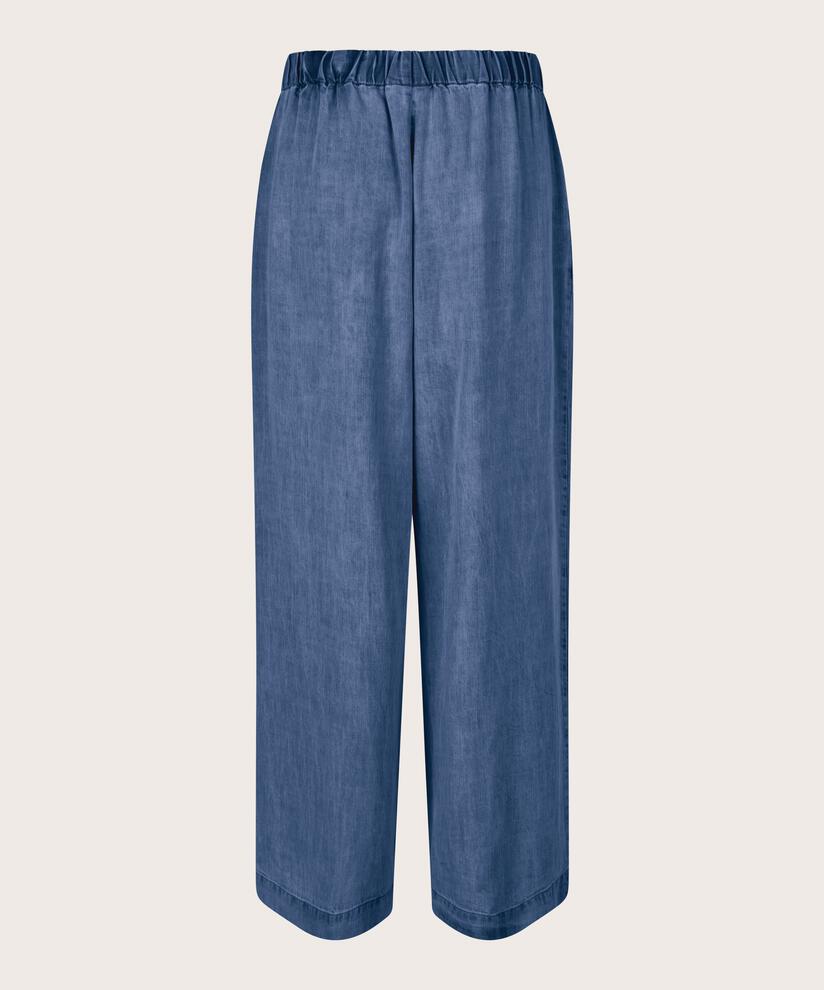 Pantalon en denim doux avec taille élastique et poches fendues, Washed denim