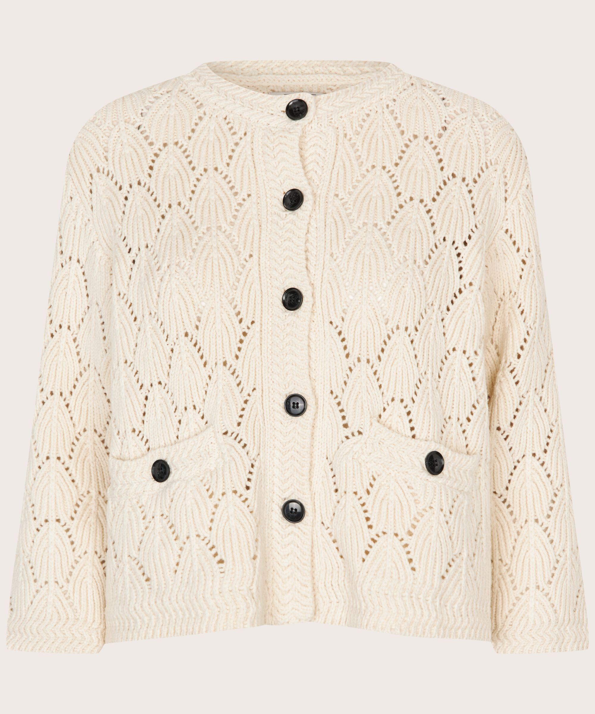 cardigan en coton mélangé avec motif en dentelle, Whitecap