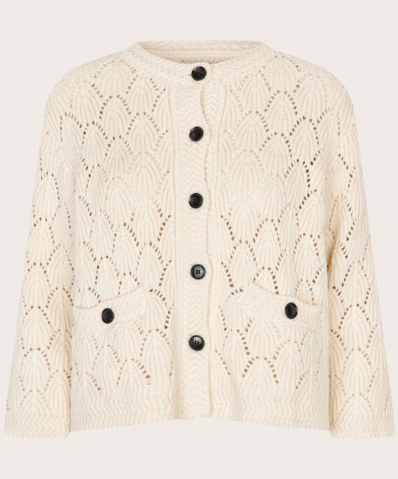cardigan en coton mélangé avec motif en dentelle, Whitecap