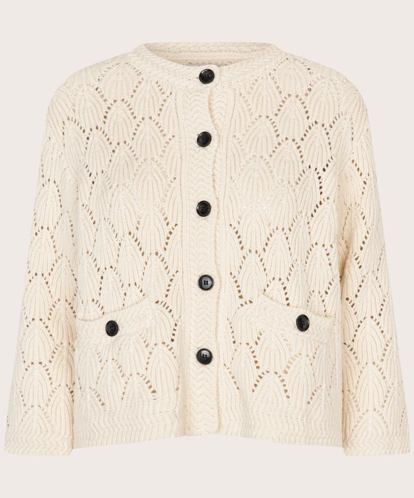 cardigan en coton mélangé avec motif en dentelle, Whitecap