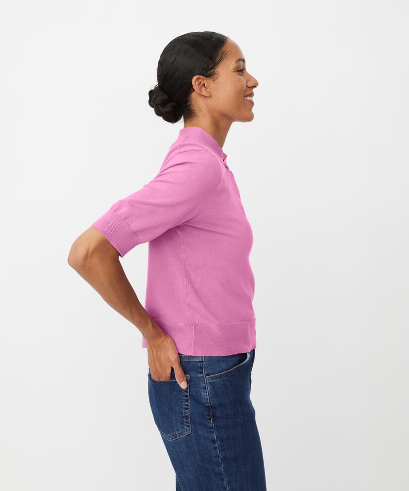 pull en tricot à manches 1/2 et bouton strass, Opera Mauve