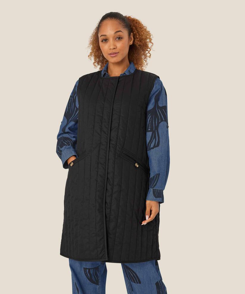 gilet matelassé à col rond, Black