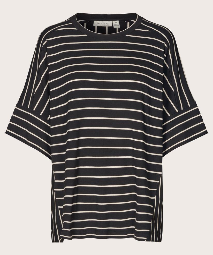 t-shirt rayé à col rond, Black