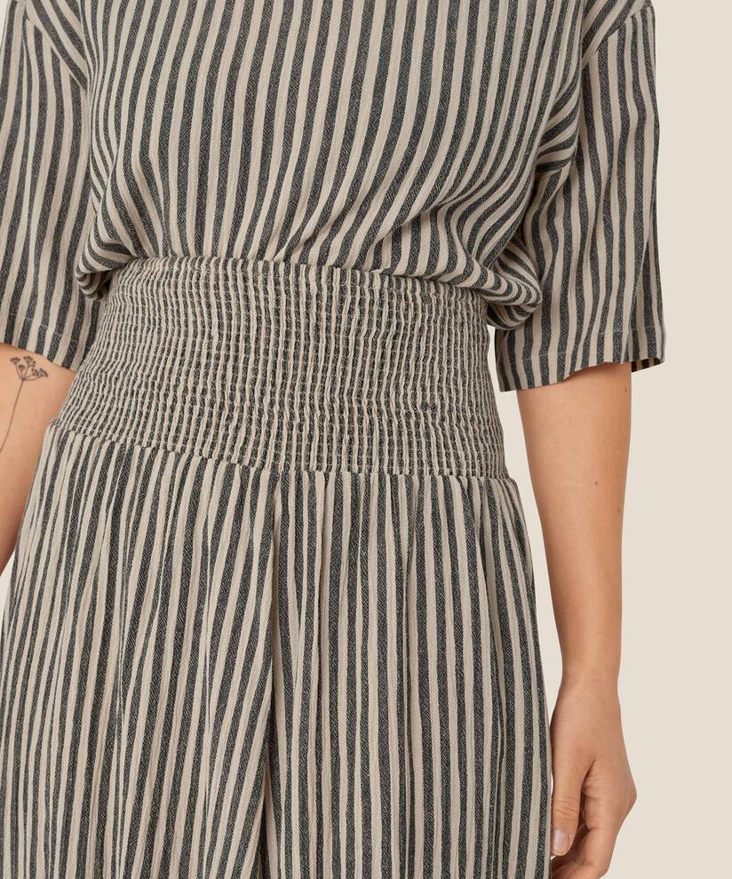 jupe rayée en coton mélangé avec smock à la taille, Black