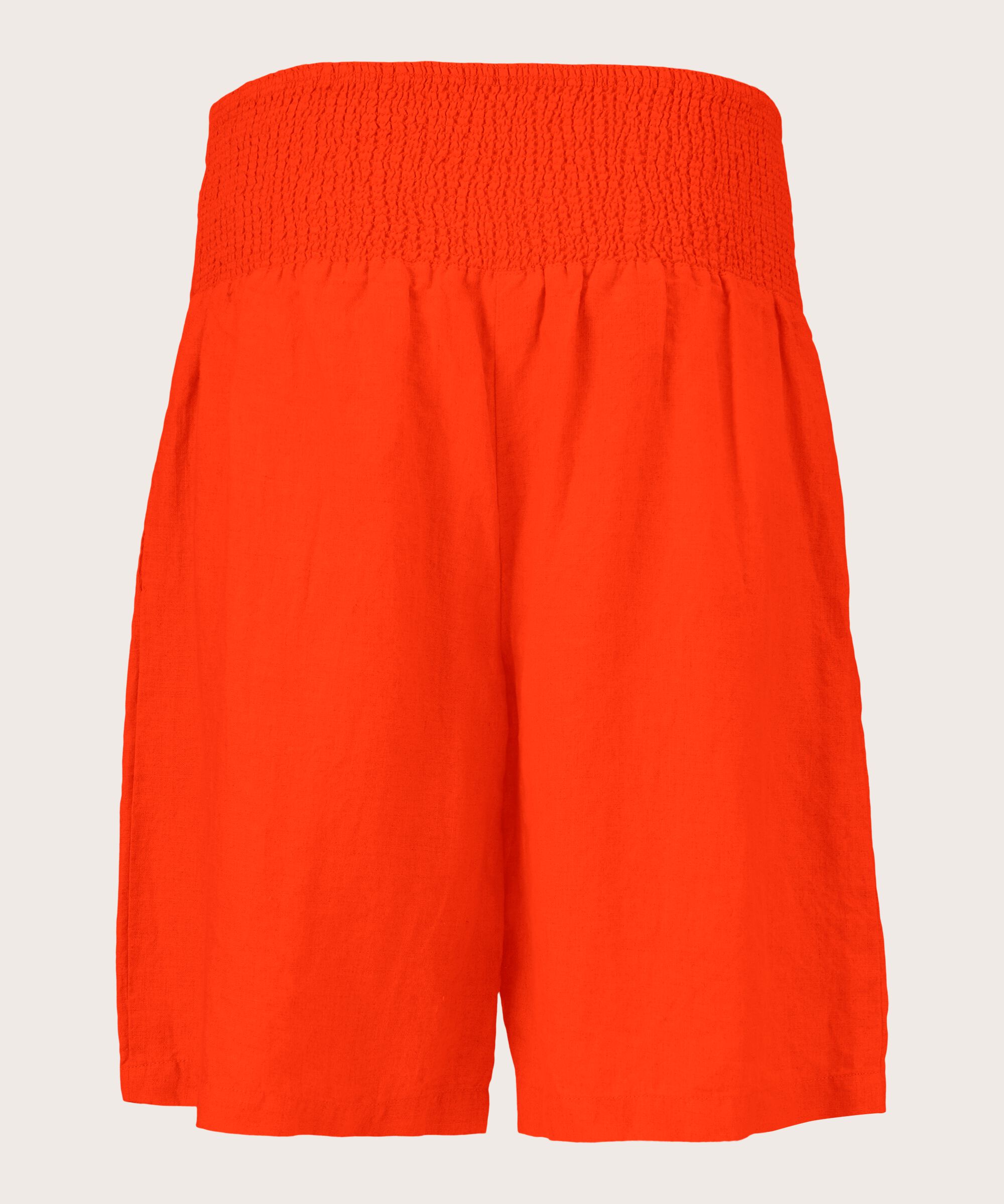 Short En Lin Avec Élastique Smocké Au Dos, Orange com