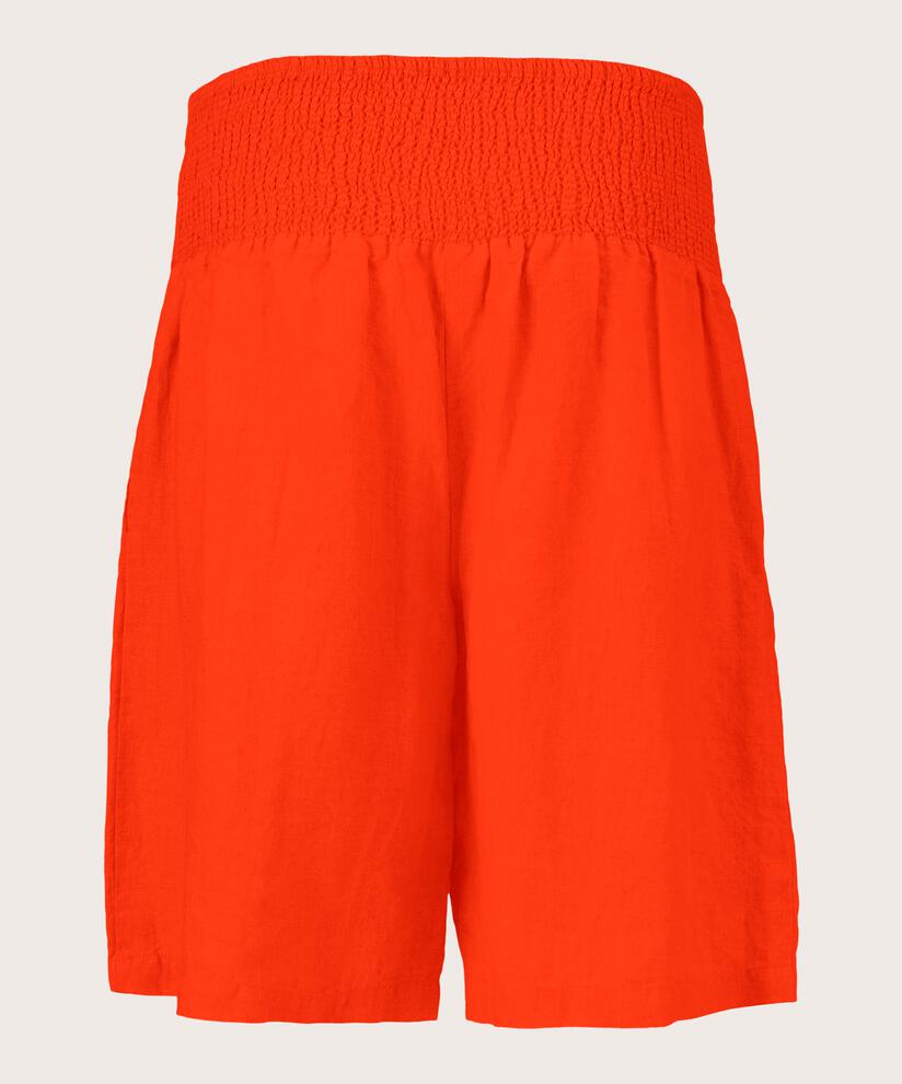 Short En Lin Avec Élastique Smocké Au Dos, Orange com