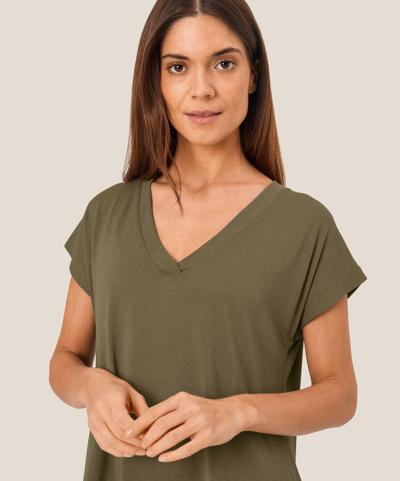 T-shirt En Jersey Col V, D. Lichen Green