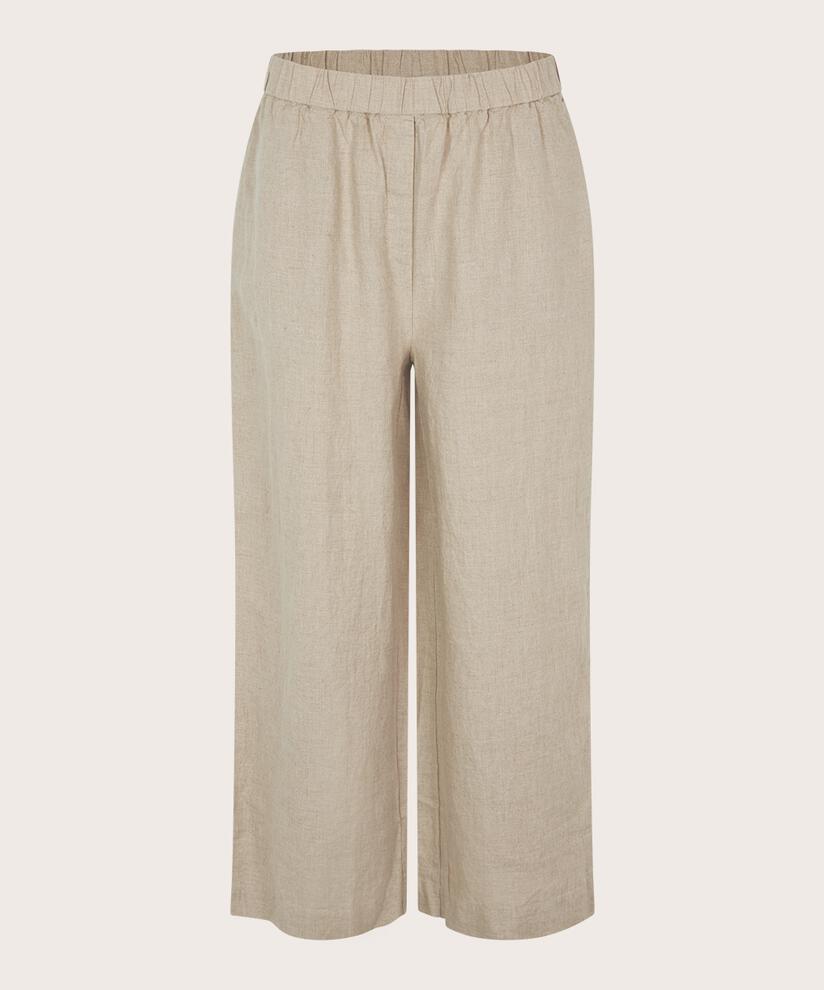 pantalon en lin à jambes larges et taille élastique, Natural
