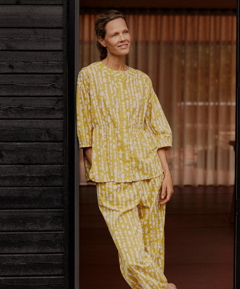 chemise en coton imprimé avec taille élastique, Oil Yellow