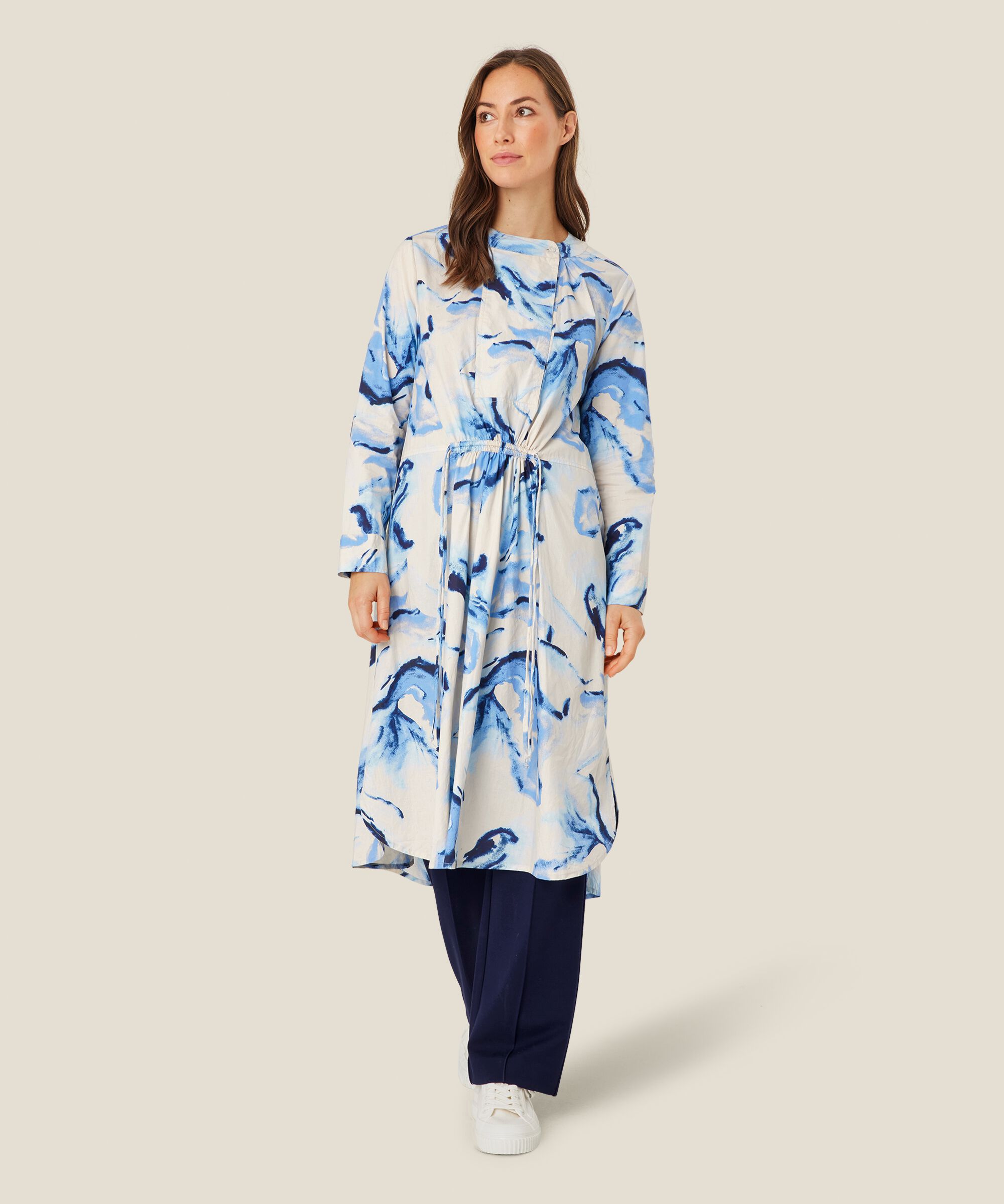 robe en coton avec lien à la taille et fentes sur le côté, Powder Blue