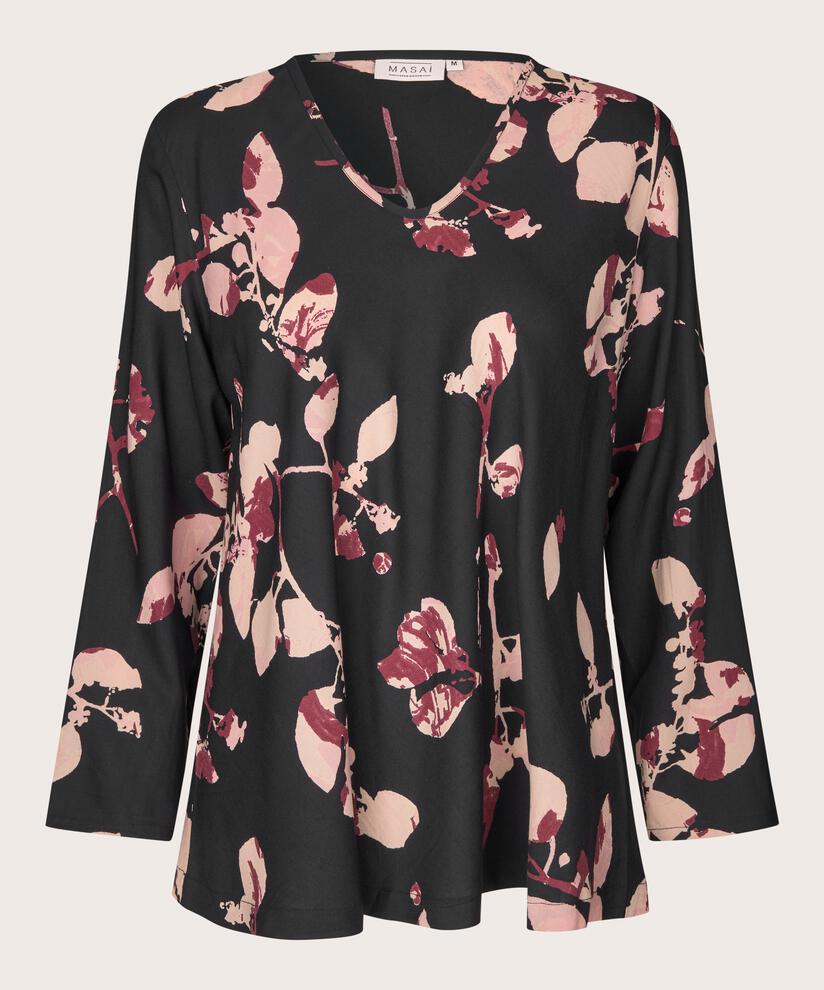 blouse en viscose imprimé à col en V, Tawny Port