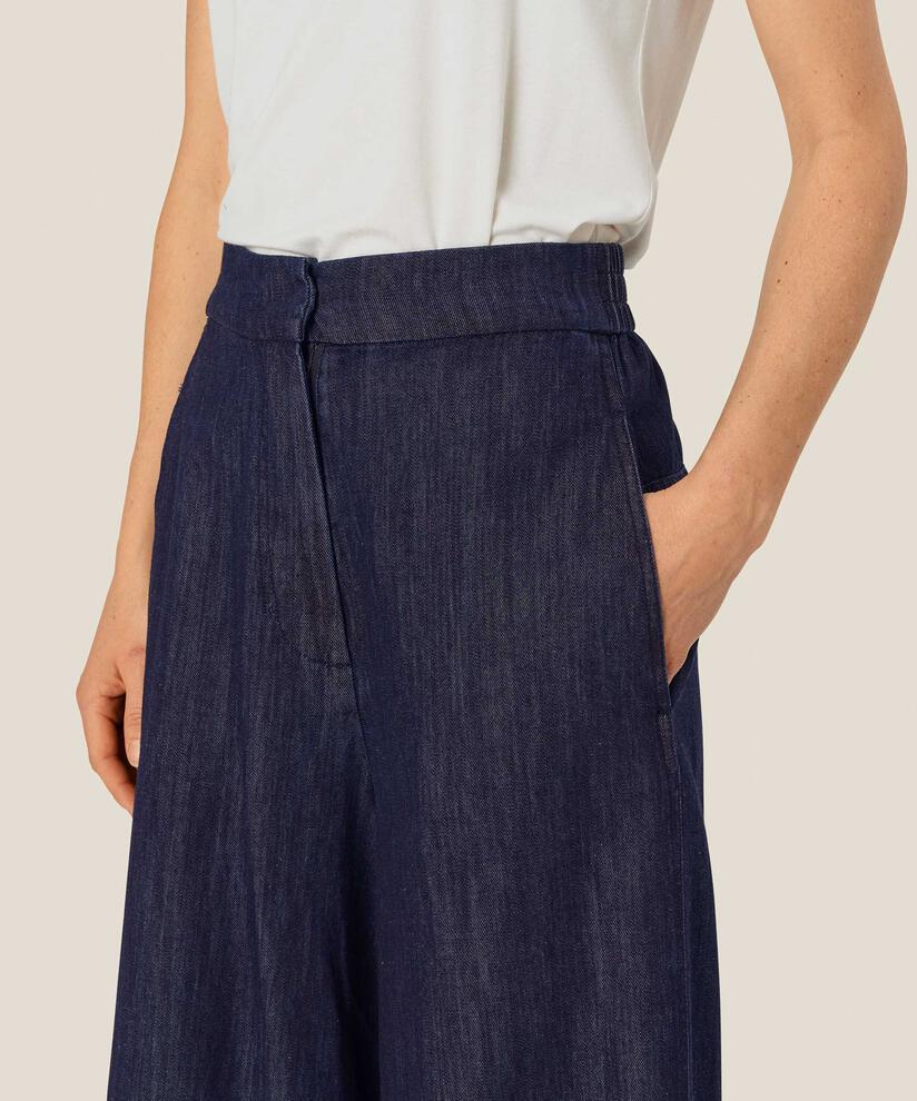 pantalon en jean court à jambes larges et taille élastique, Dark Denim