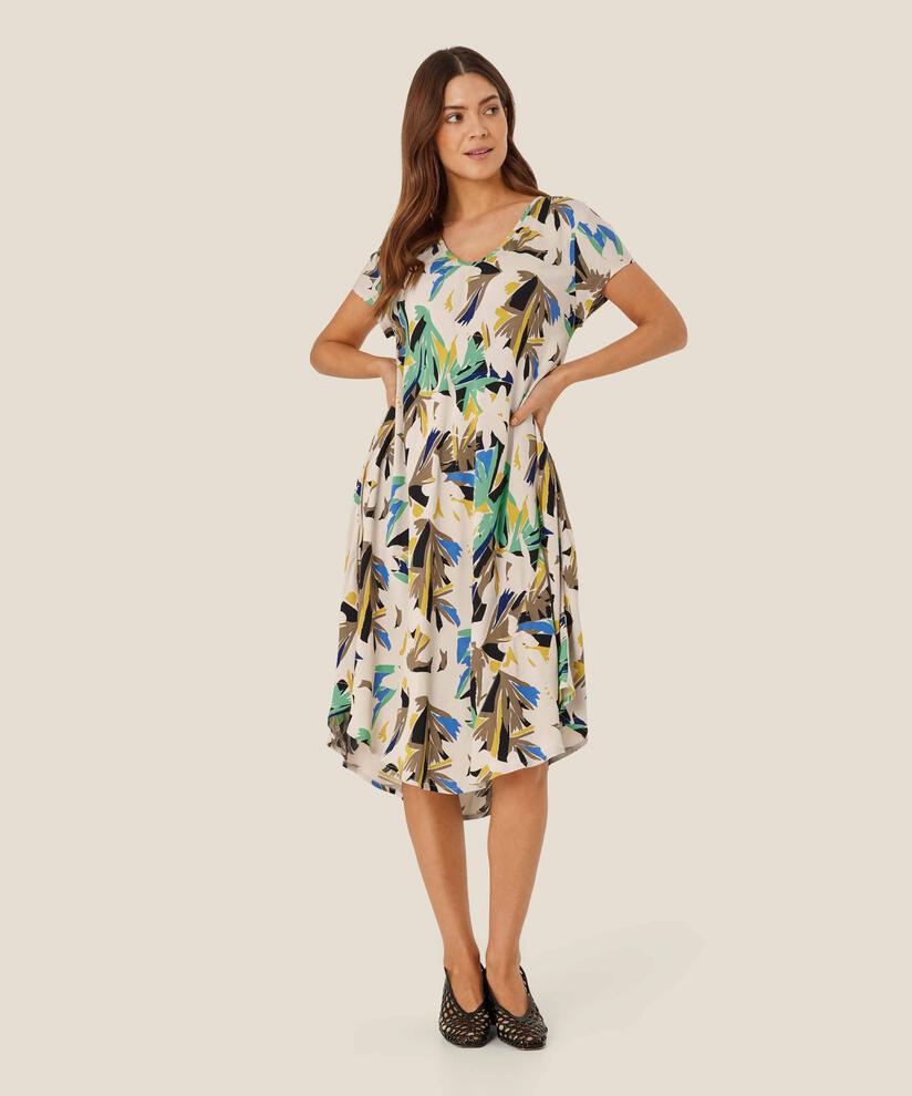 robe en viscose imprimée à col v, Dusky Green
