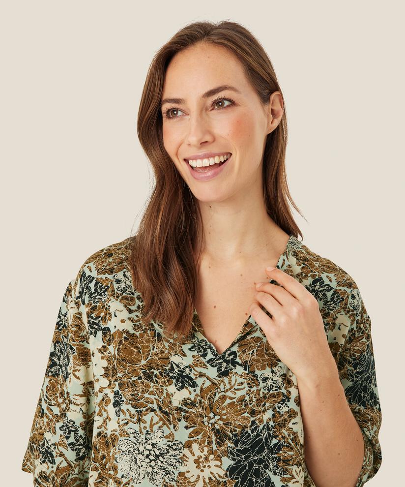 tunique en viscose à motifs et manches mi-longues, Bok Choy