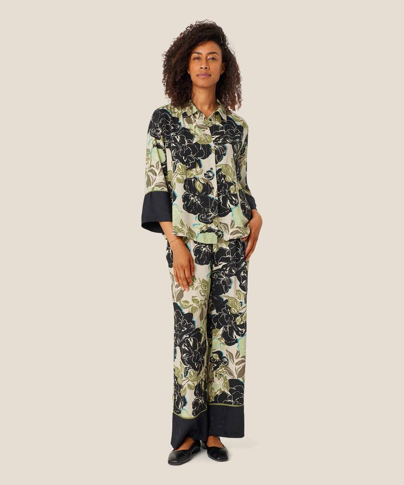 pantalon en viscose imprimé avec taille élastiquée, Loden Green