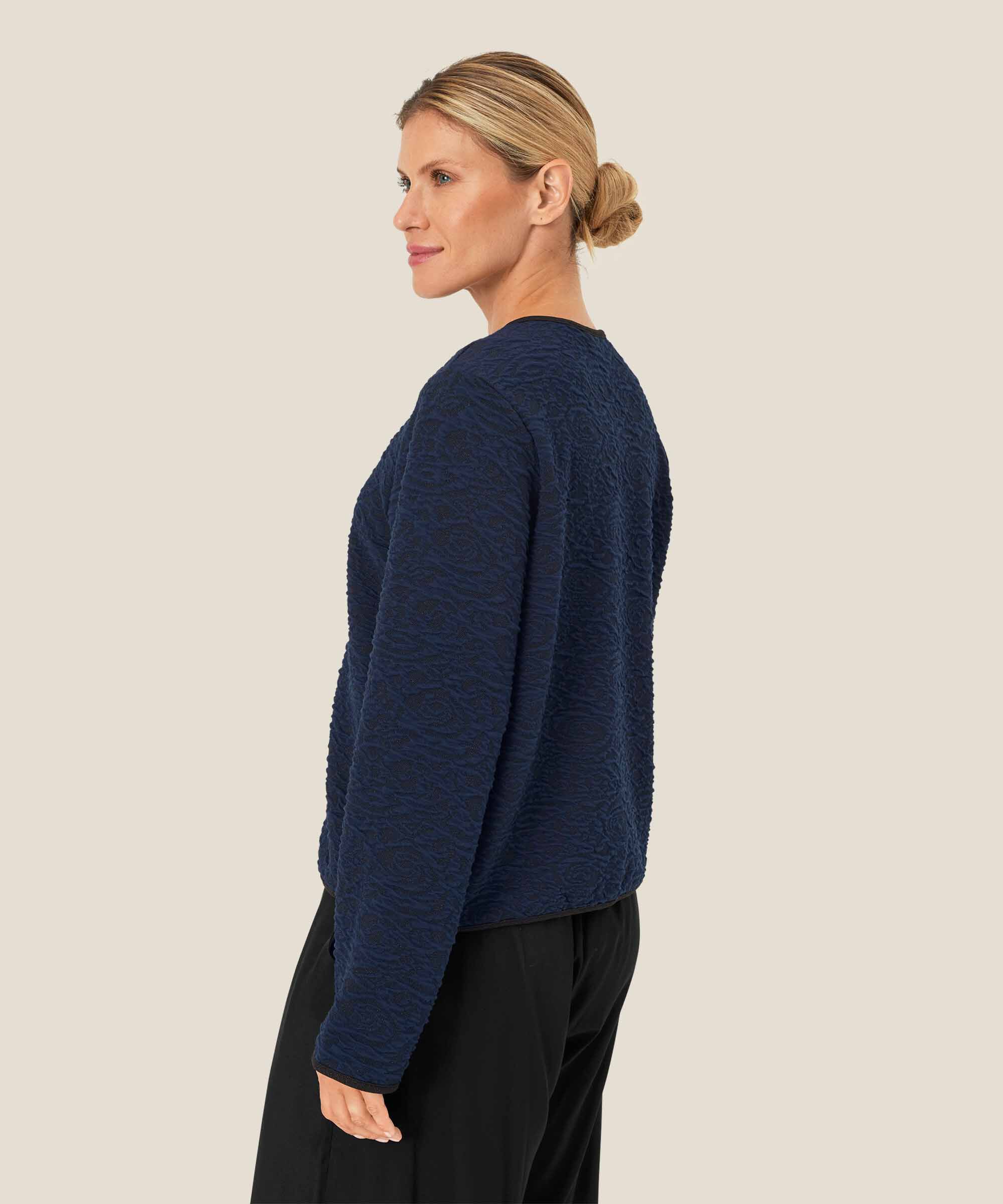 veste avec motif tissé et bordure noire, Navy