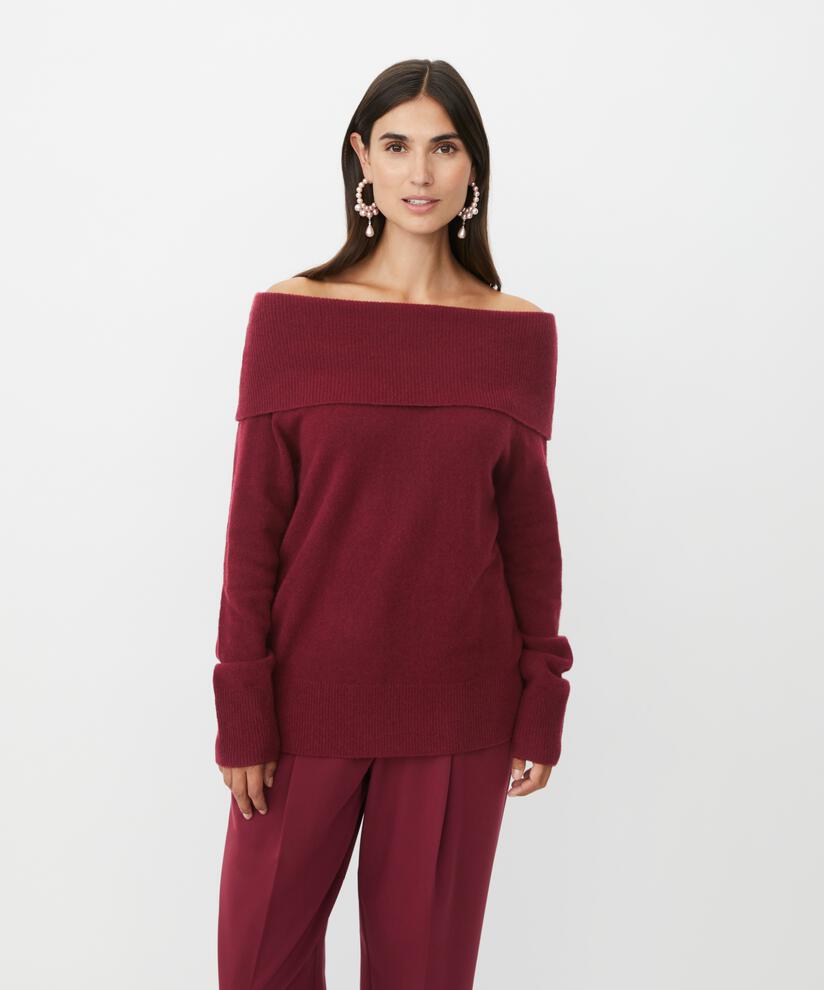pull en tricot à épaules dénudées avec bords côtelés, Tawny Port