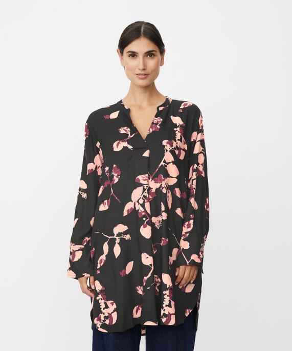 tunique en viscose à motifs avec col en V, Tawny Port