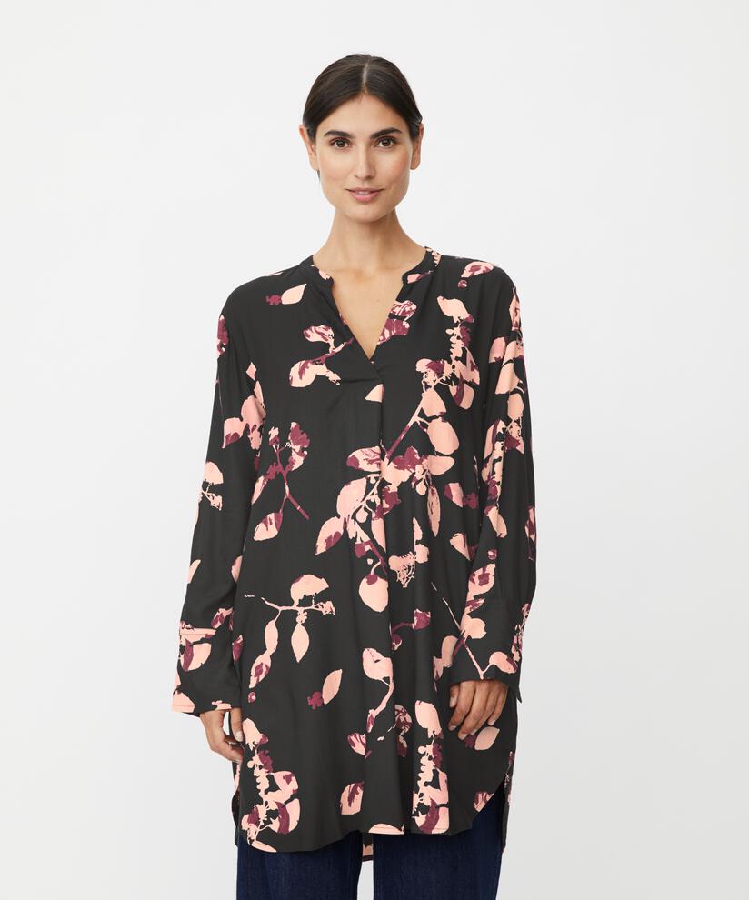 tunique en viscose à motifs avec col en V, Tawny Port