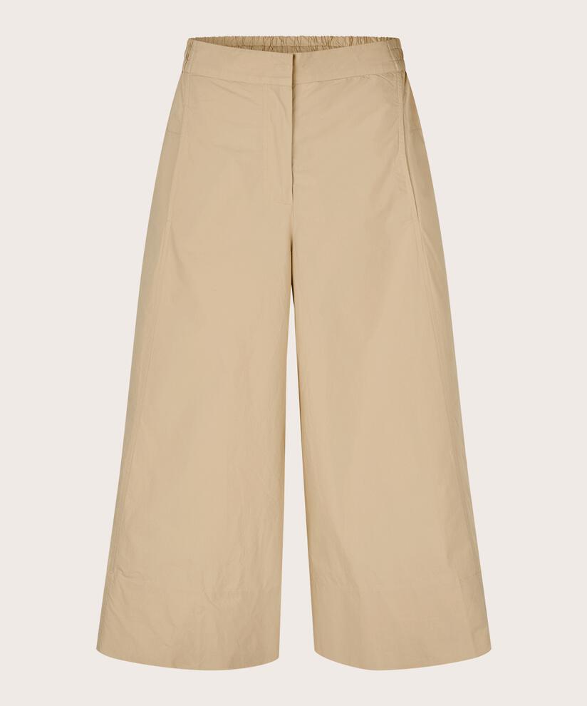 pantalon en coton à jambes larges et taille élastique, Safari