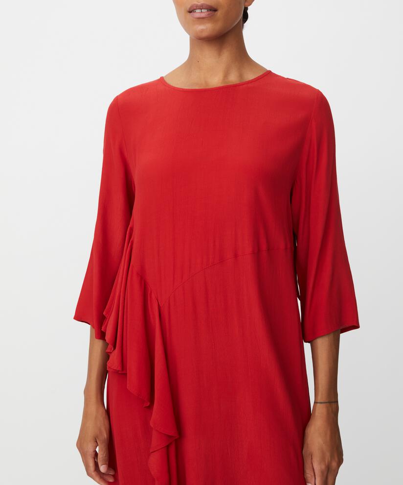 robe en viscose à col rond et volants, Scarlet Sage