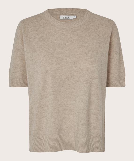 pull à manches courtes en laine mélangée, Beige melange