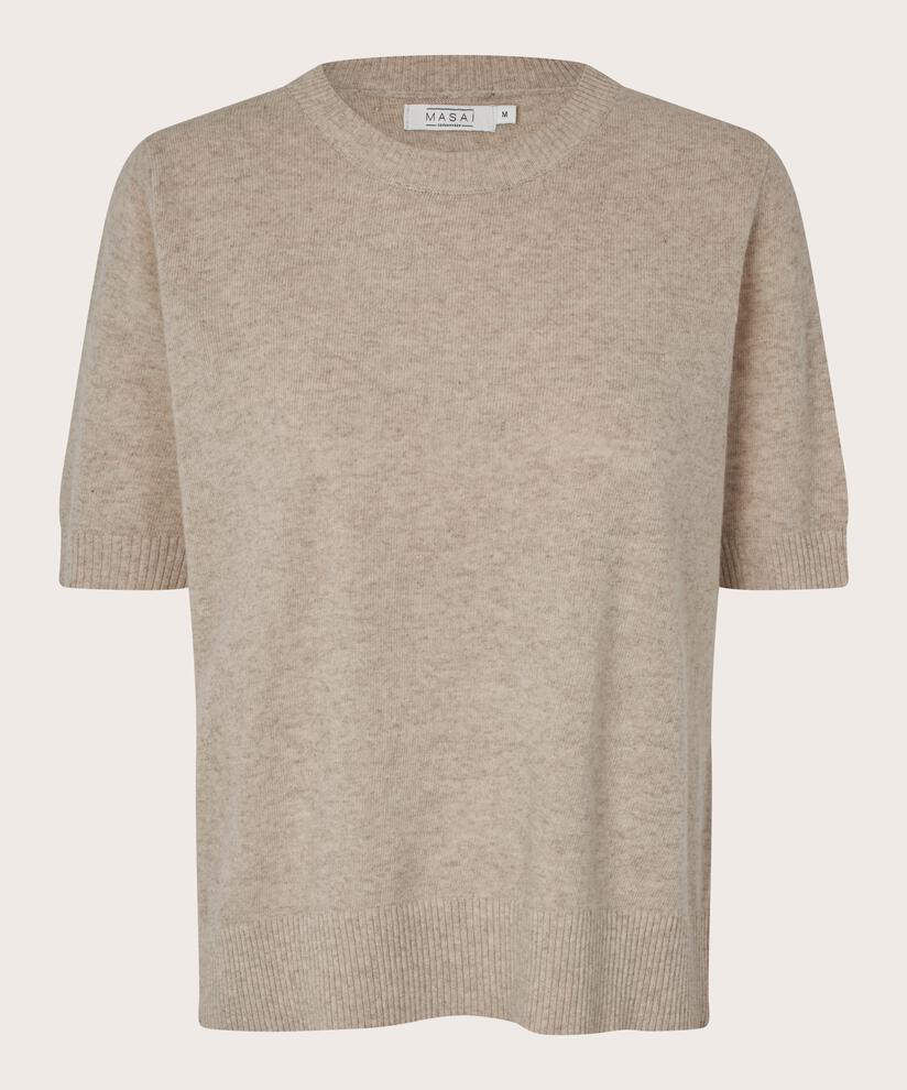 pull à manches courtes en laine mélangée, Beige melange