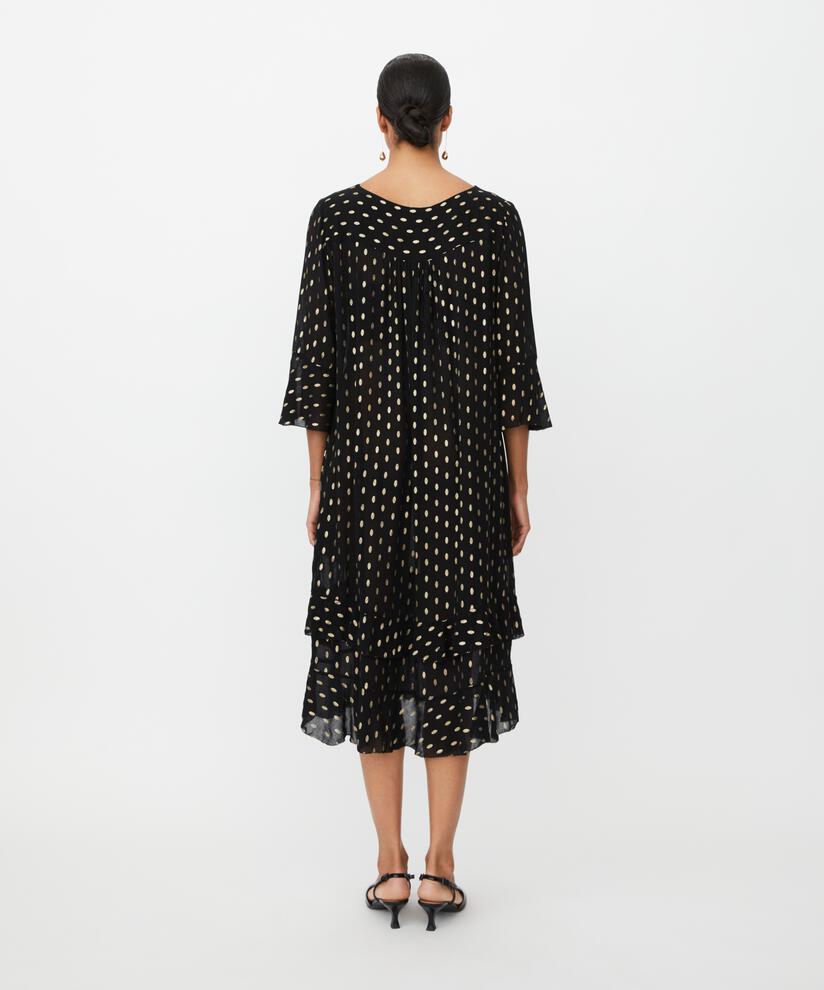 robe légère transparente à pois dorés et drapés, Black