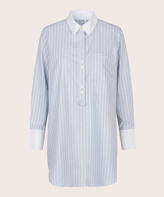 tunique en coton avec col chemise et boutons, Blue Fog